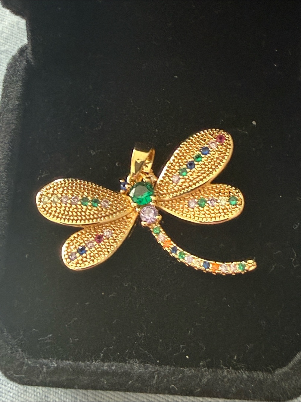 Adina Eden Gold Dragonfly Pendant with Green and Multicolor Stones